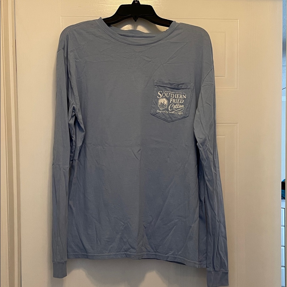 Southern Fried Cotton Light Blue Long-Sleeve Pocket Tee